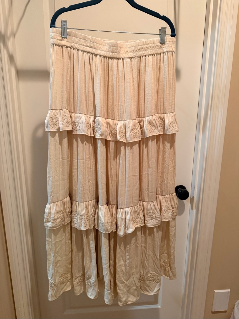 Joie Cream Tiered Skirt with Embroidered Ruffles